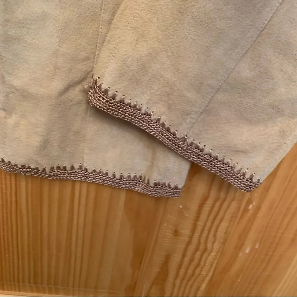 SUEDE ESSENTIALS Tan Leather Suede Embroidered Pants